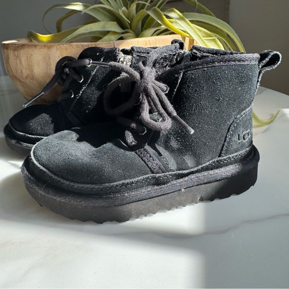 UGG Kids Black Suede Lace-Up Boots